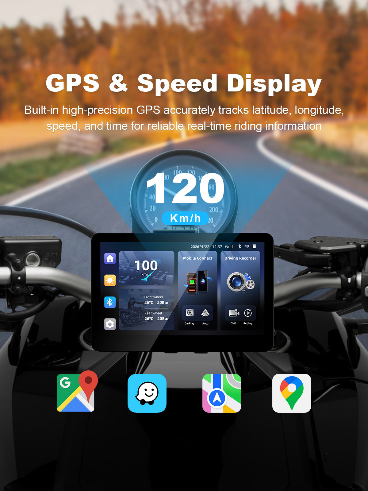 Linkifun MT13 + Bracket 6.2-inch motorcycle display with GPS tracking and real-time speed, latitude, longitude and time information.