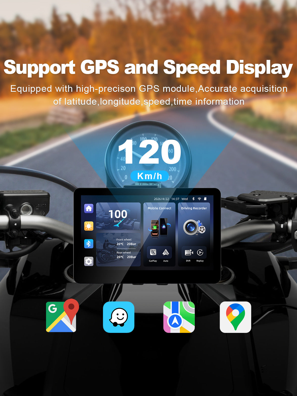 Linkifun MT13 + Bracket 6.2-inch motorcycle display with GPS tracking and real-time speed, latitude, longitude and time information.