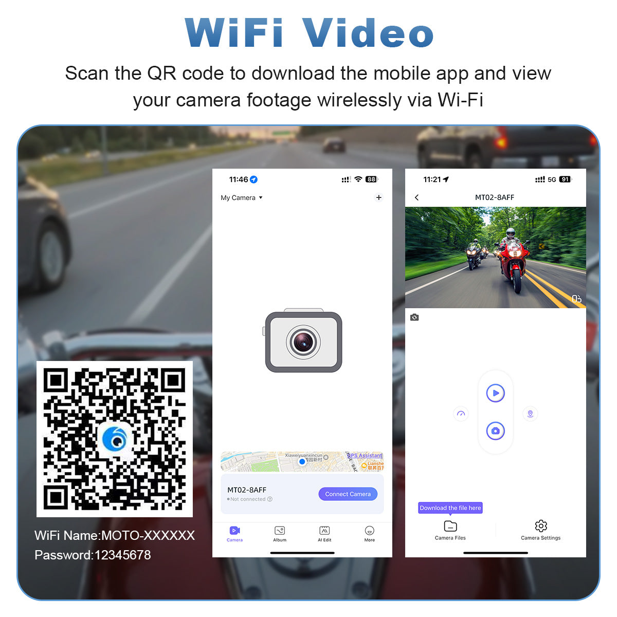 شاشة دراجة نارية Linkifun™ MT13 ‏+ حامل مقاس 6.2 بوصة – ‏CarPlay وAndroid Auto لاسلكيان، انعكاس الشاشة، ومسجل فيديو رقمي ‏+ GPS اختياري أو نظام مراقبة ضغط الإطارات (TPMS)
