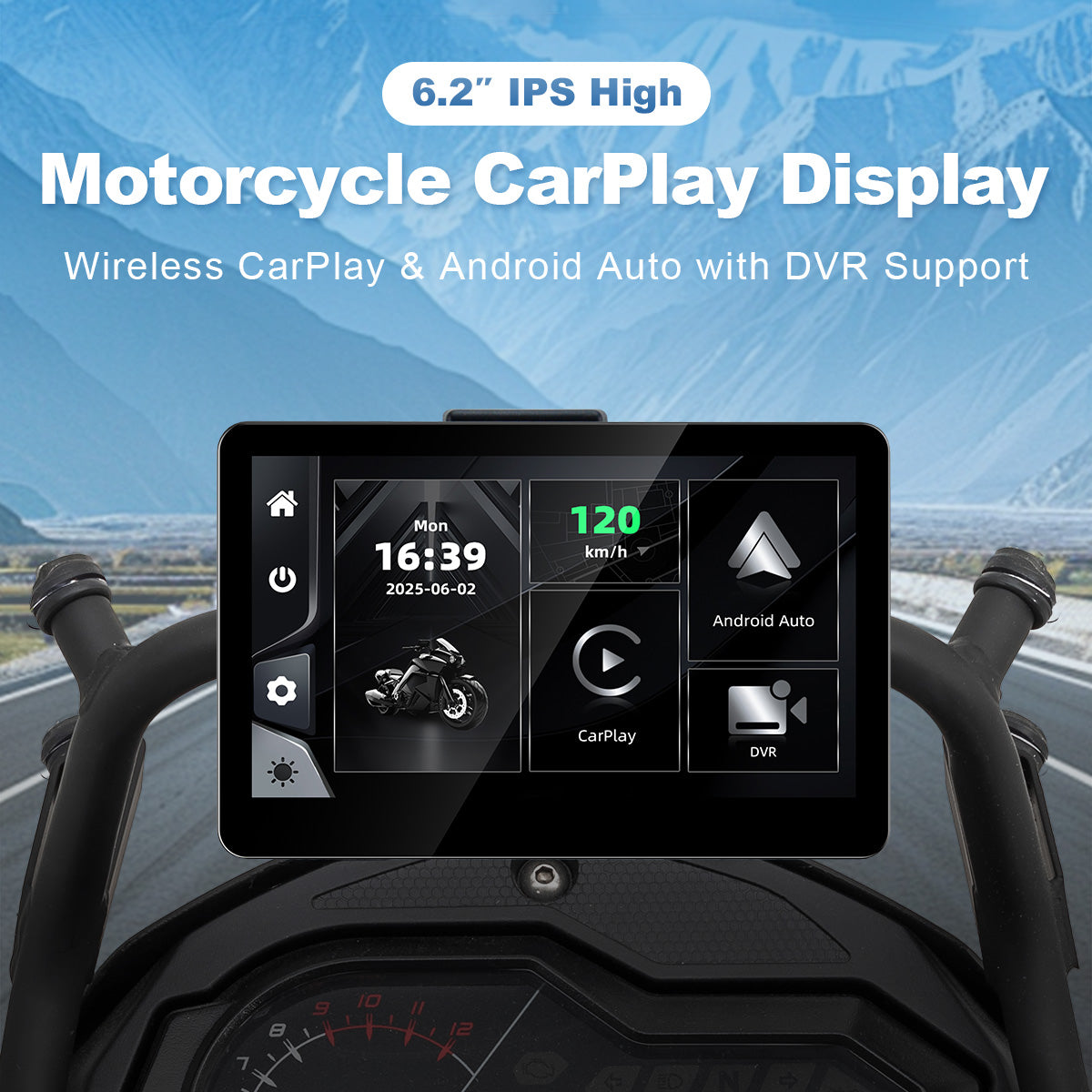 Linkifun™ MT13 + Bracket 6.2" Motorcycle Navigation Screen – Wireless CarPlay & Android Auto, Screen Mirroring, Optional DVR & GPS