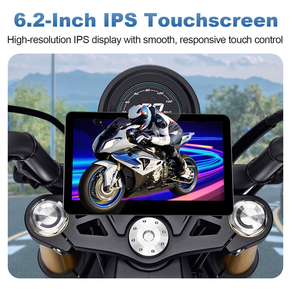 Linkifun™ MT13 + Bracket 6.2" Motorcycle Navigation Screen – Wireless CarPlay & Android Auto, Screen Mirroring, Optional DVR & GPS