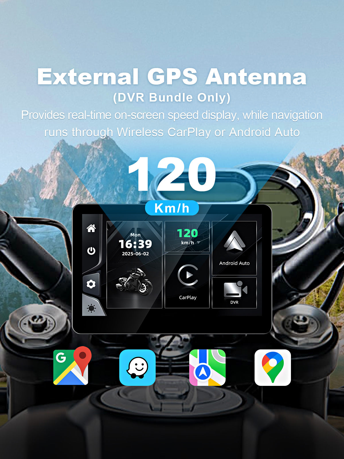 Linkifun MT13 universal bracket motorcycle navigation screen with DVR GPS external GPS antenna speed display