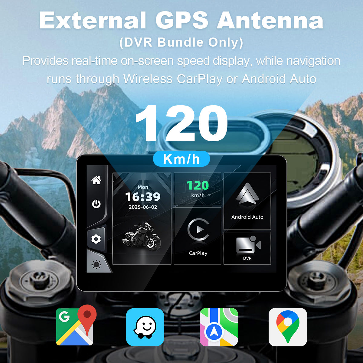 Linkifun™ MT13 + Bracket 6.2" Motorcycle Navigation Screen – Wireless CarPlay & Android Auto, Screen Mirroring, Optional DVR & GPS