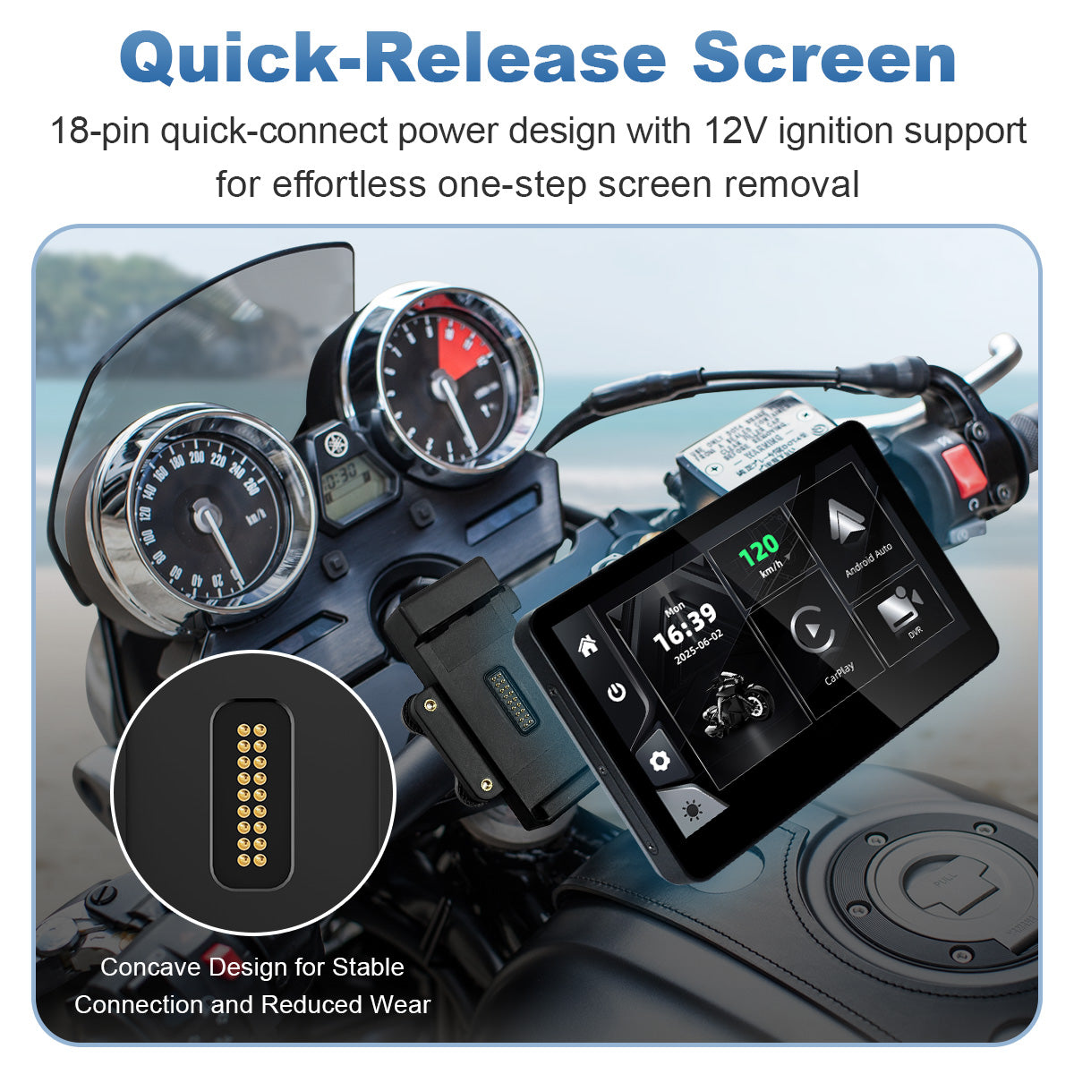 Linkifun™ MT13 + Bracket 6.2" Motorcycle Navigation Screen – Wireless CarPlay & Android Auto, Screen Mirroring, Optional DVR & GPS