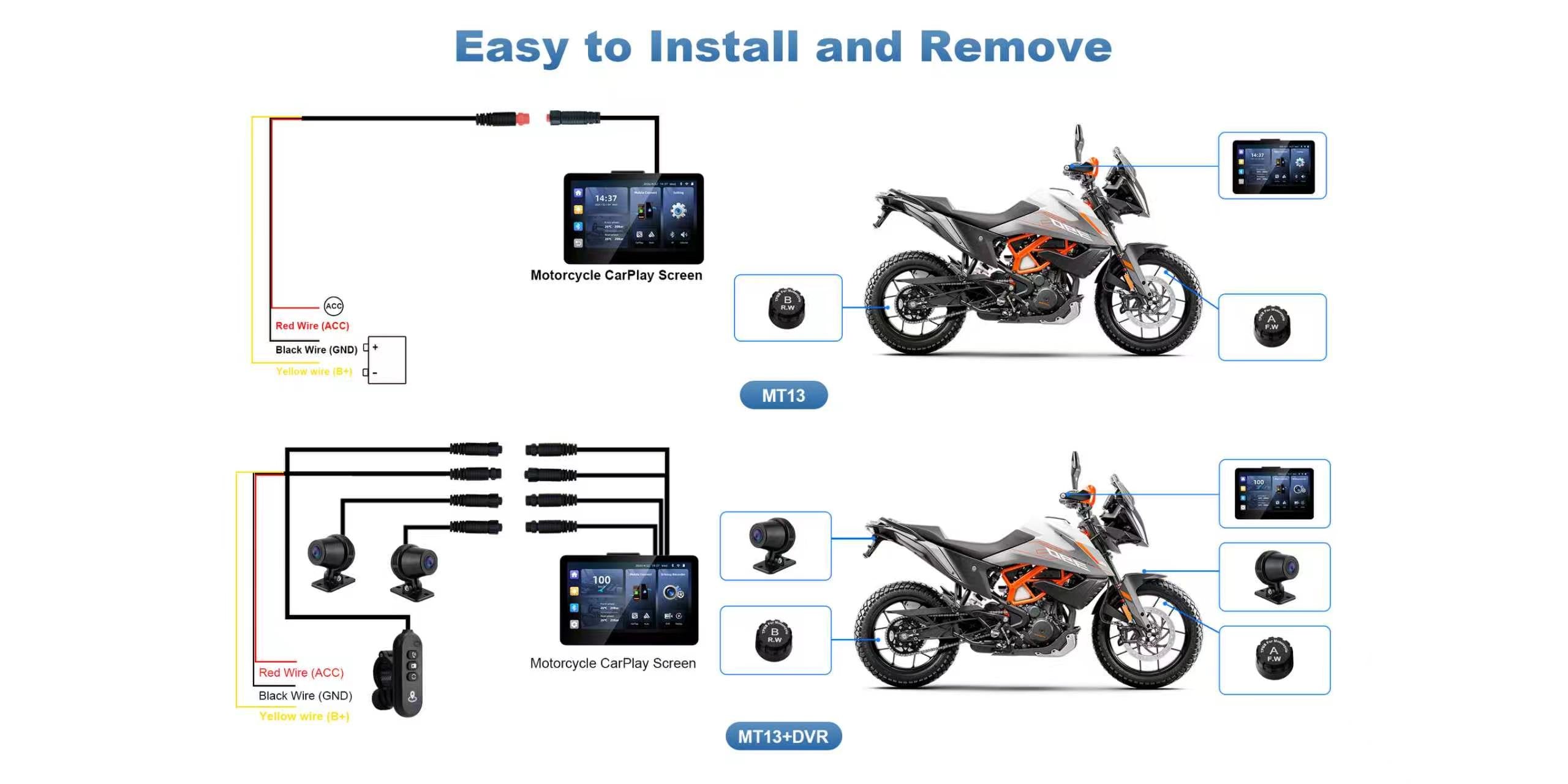 Linkifun MT13 universal bracket motorcycle navigation screen with DVR GPS product specifications desktop view
