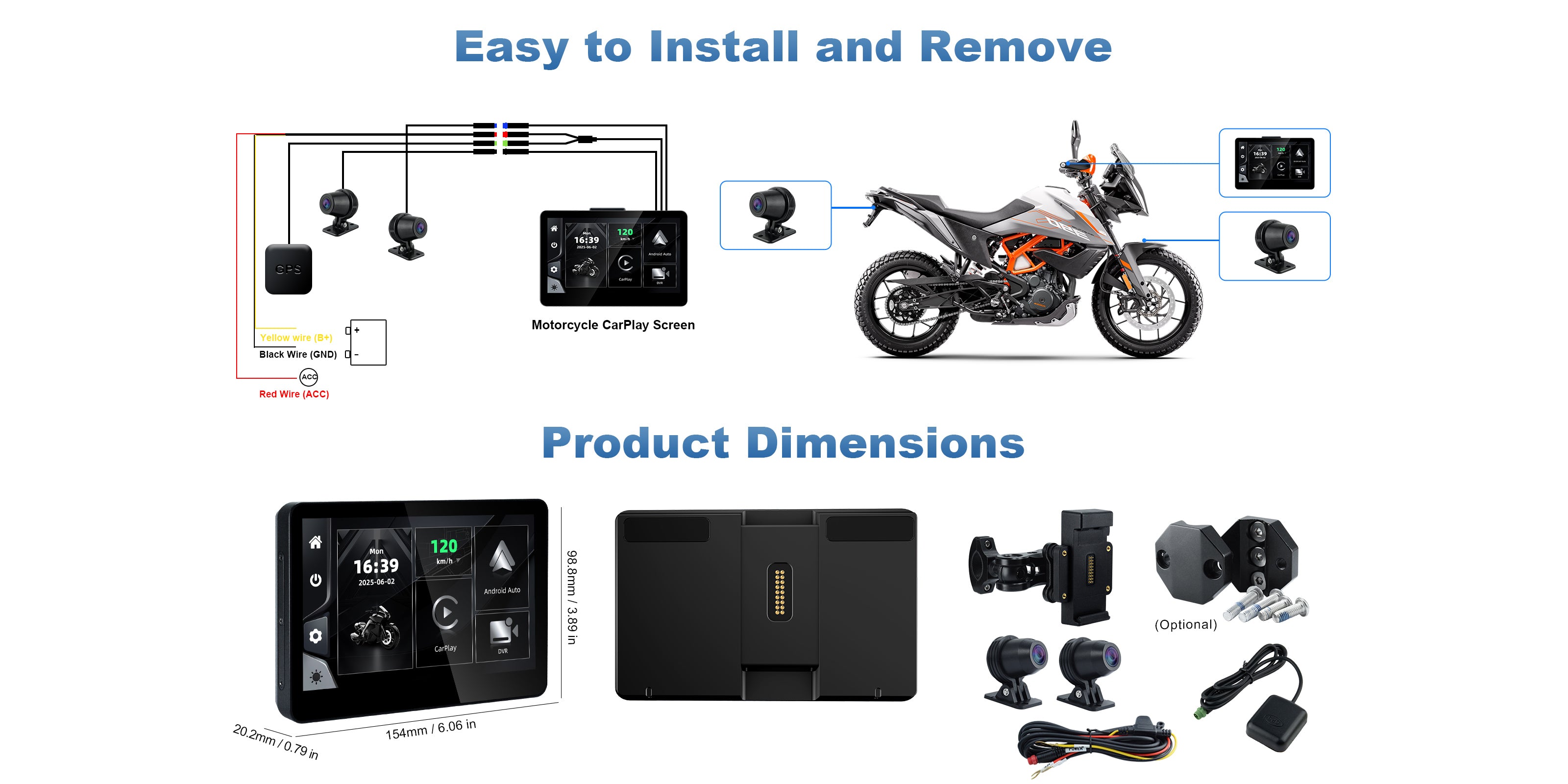 Linkifun MT13 universal bracket motorcycle navigation screen with DVR GPS product specifications desktop view