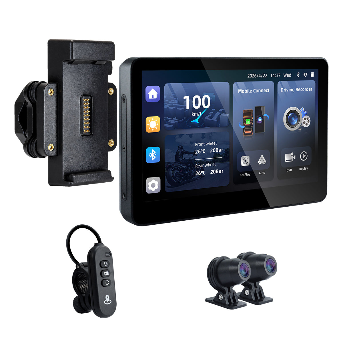 شاشة دراجة نارية Linkifun™ MT13 ‏+ حامل مقاس 6.2 بوصة – ‏CarPlay وAndroid Auto لاسلكيان، انعكاس الشاشة، ومسجل فيديو رقمي ‏+ GPS اختياري أو نظام مراقبة ضغط الإطارات (TPMS)