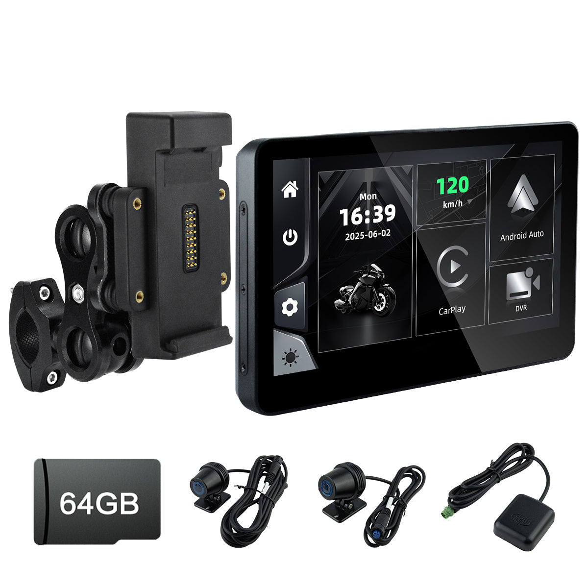 Linkifun™ MT13 + Bracket 6.2" Motorcycle Navigation Screen – Wireless CarPlay & Android Auto, Screen Mirroring, Optional DVR & GPS