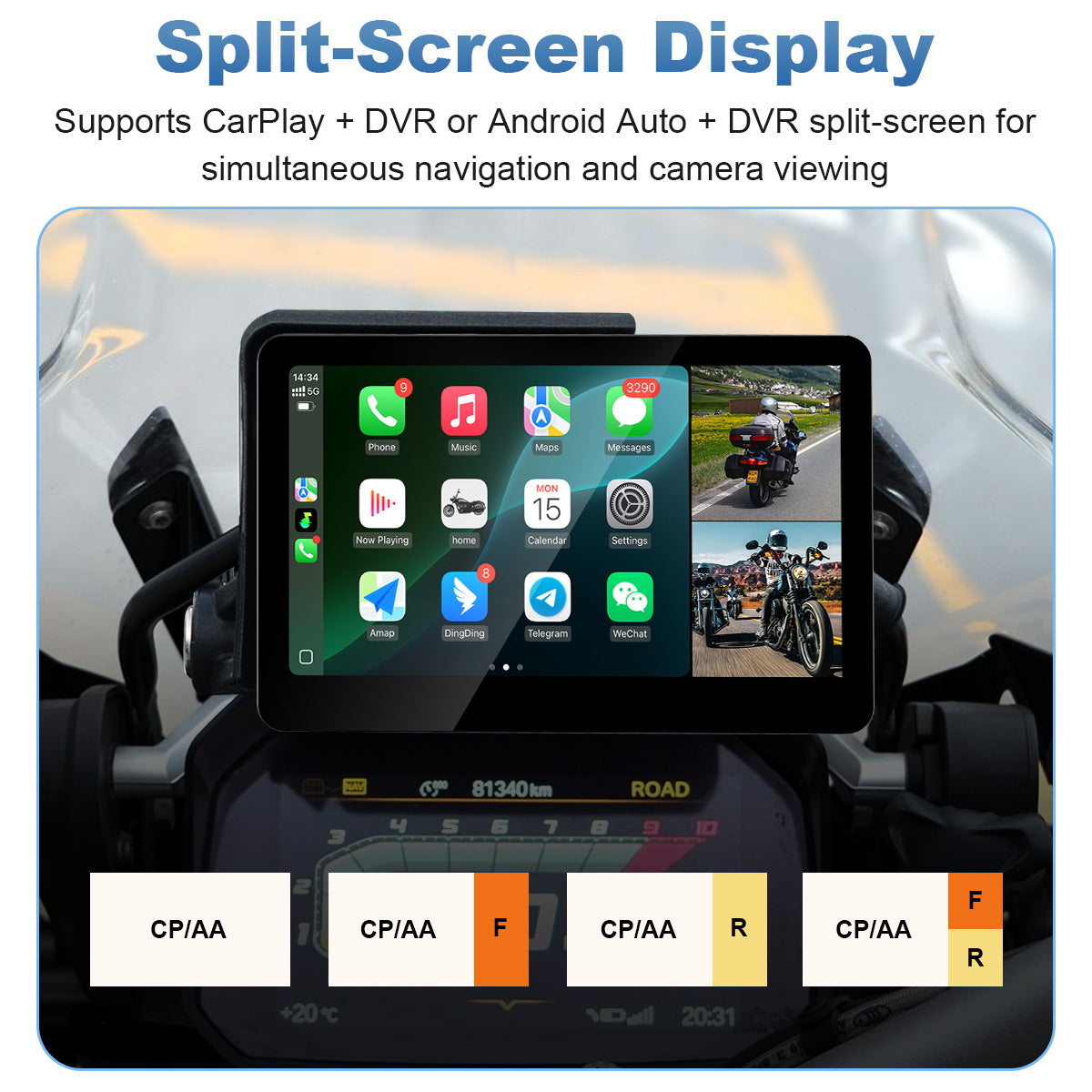 Linkifun MT13A Pro DVR 6,2-Zoll-Motorraddisplay für BMW, kabelloses CarPlay und Android Auto, Wonder Wheel, duale 1080P-DVRs