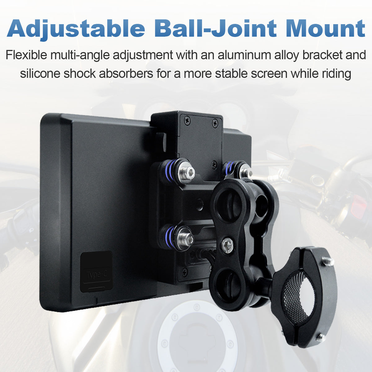 Linkifun MT13C Bracket motorcycle screen with adjustable ball-joint mount and shock-absorbing aluminum alloy bracket