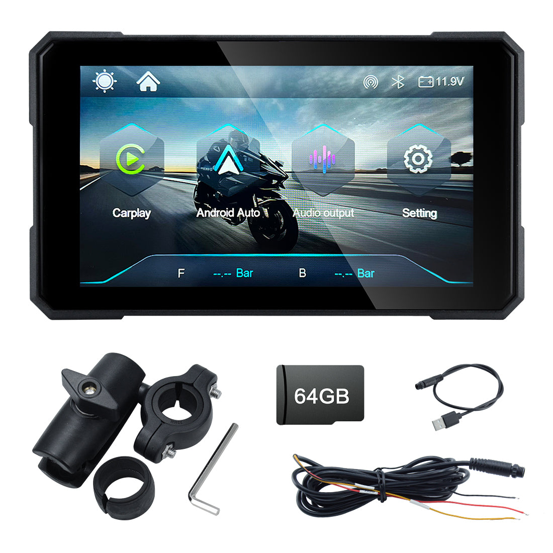 Linkifun™ MT15 5" Motorcycle Navigation Screen with Wireless CarPlay & Android Auto, Portrait & Landscape Mode, Single Bluetooth, Optional TPMS, Battery/USB Power