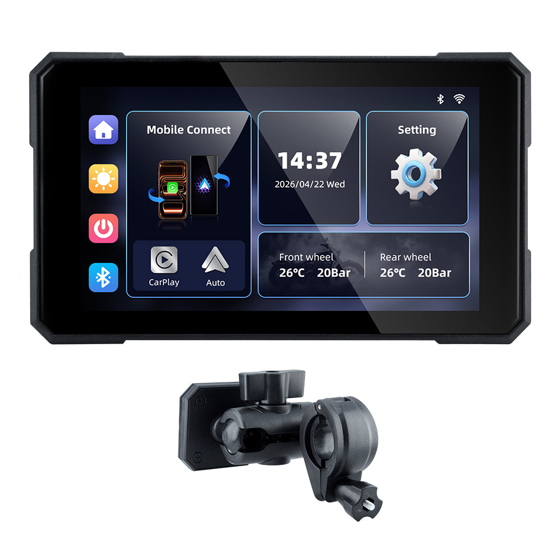 Linkifun™ MT15A 5" Smart Motorcycle Navigation Display – Wireless CarPlay & Android Auto, Portrait/Landscape Rotation, Single Bluetooth, Optional TPMS, Battery & USB Power