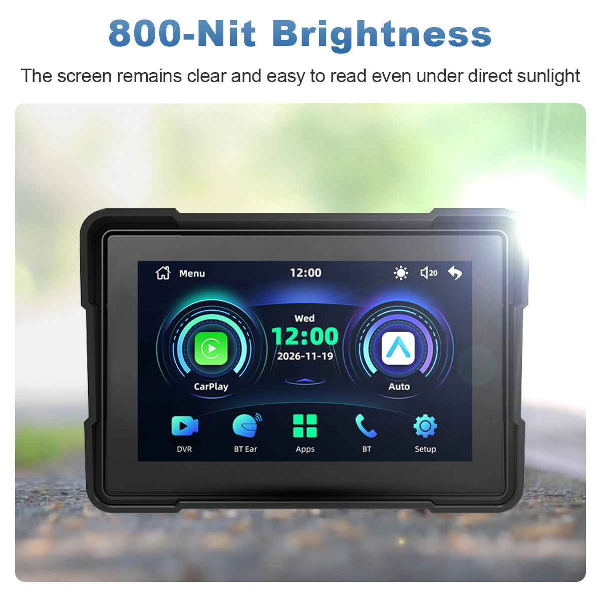 Linkifun™ MT4 7インチバイクナビゲーションスクリーン、ワイヤレスCarPlay、Android Auto、スクリーンミラーリング（オプションDVR＆TPMS）