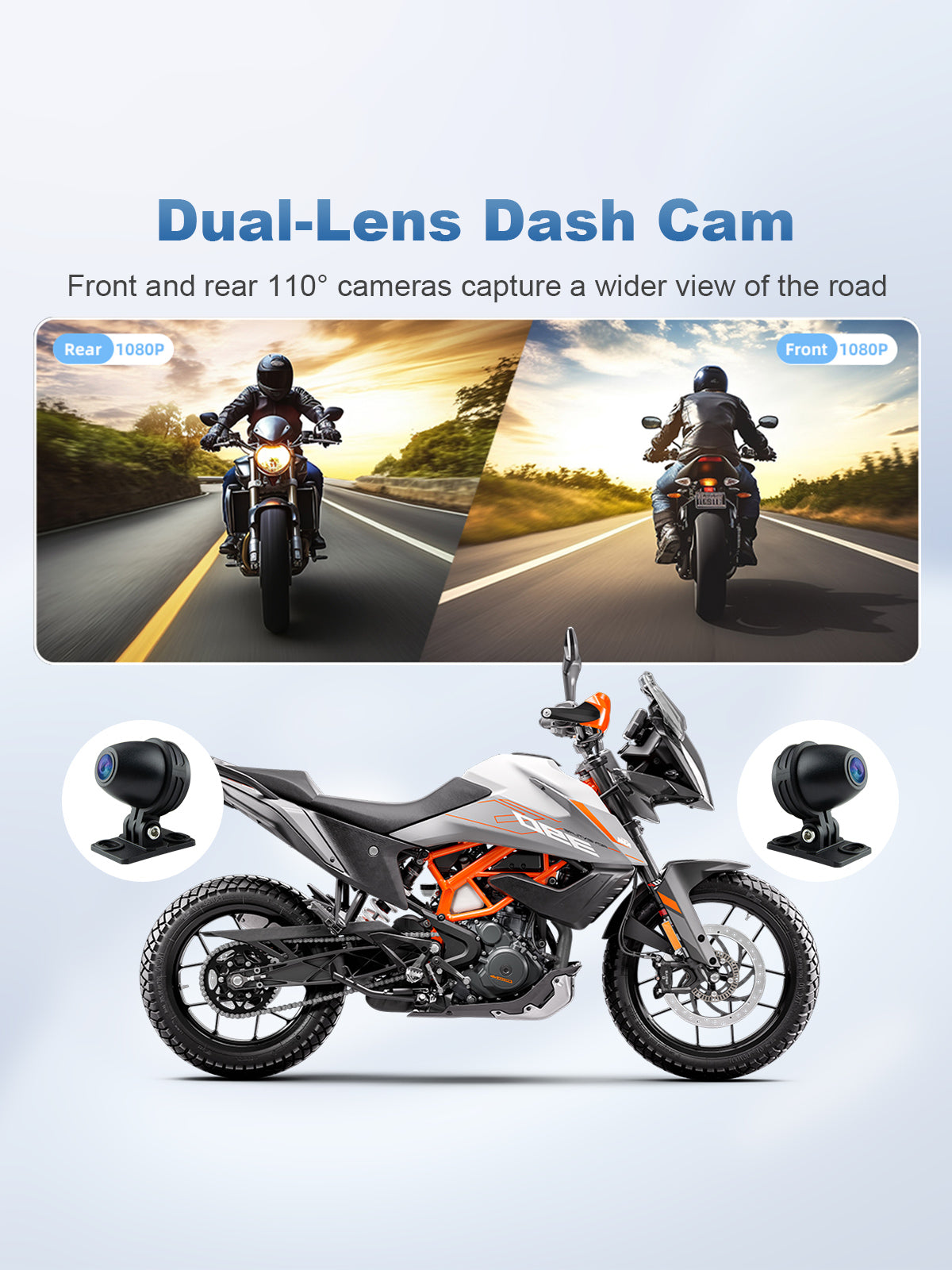 Linkifun MT16C 5 inch motorcycle navigation screen with dual 1080P front and rear DVR cameras and 110 degree wide-angle recording
