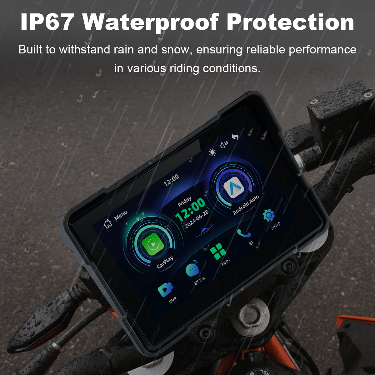 Linkifun™ MT4 7インチバイクナビゲーションスクリーン、ワイヤレスCarPlay、Android Auto、スクリーンミラーリング（オプションDVR＆TPMS）