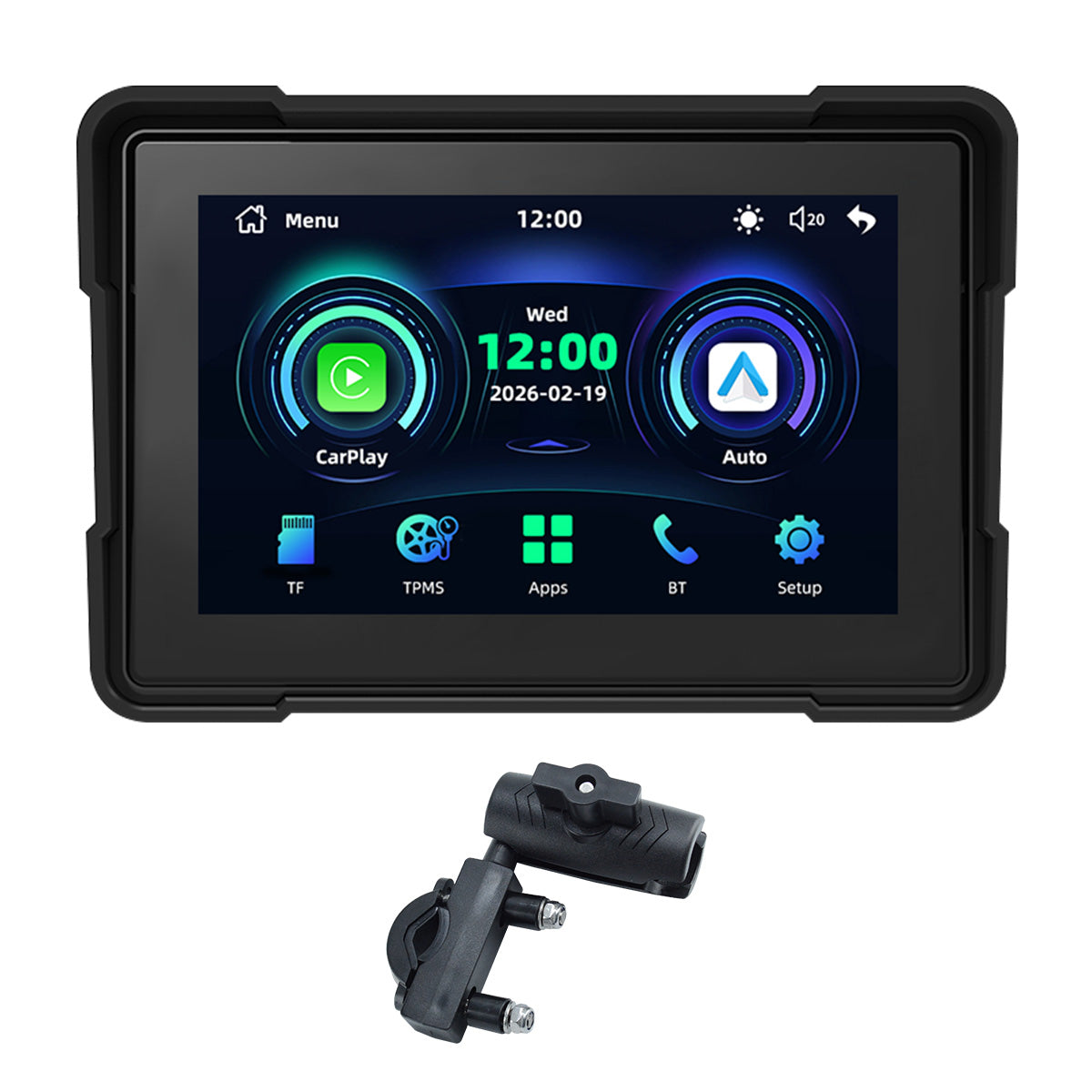 Linkifun™ MT4 7インチバイクナビゲーションスクリーン、ワイヤレスCarPlay、Android Auto、スクリーンミラーリング（オプションDVR＆TPMS）