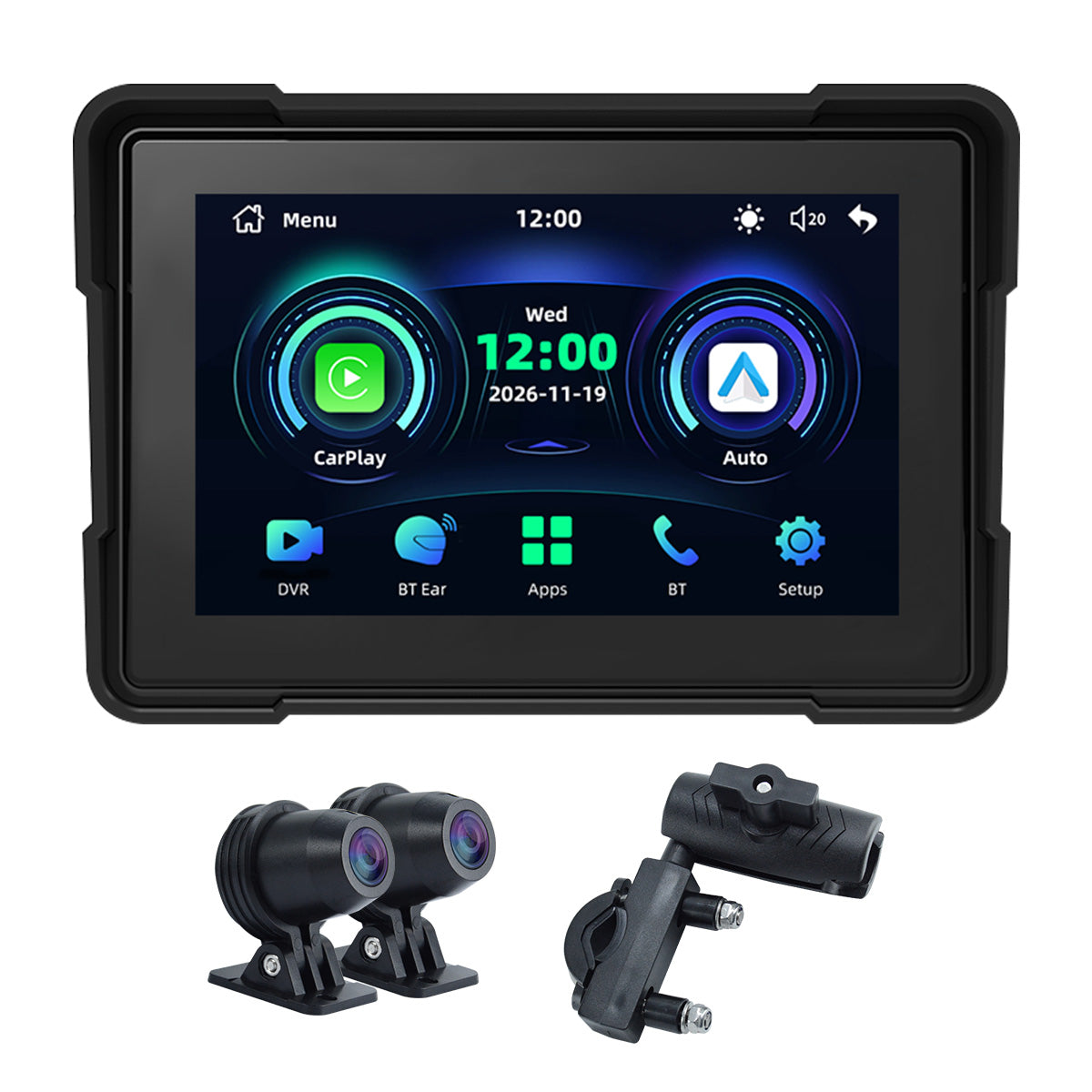 Linkifun™ MT4 7インチバイクナビゲーションスクリーン、ワイヤレスCarPlay、Android Auto、スクリーンミラーリング（オプションDVR＆TPMS）