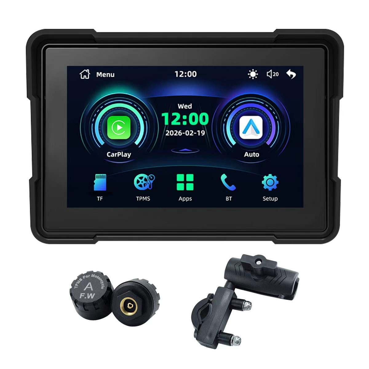 Linkifun™ MT4 7インチバイクナビゲーションスクリーン、ワイヤレスCarPlay、Android Auto、スクリーンミラーリング（オプションDVR＆TPMS）