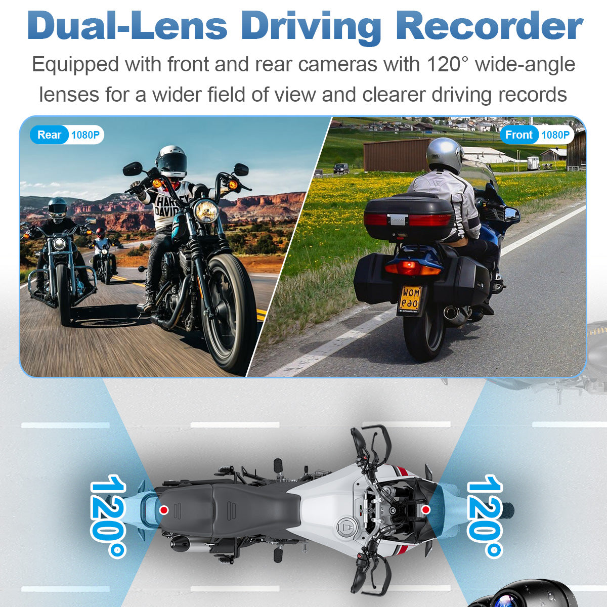 Linkifun™ MT17A 6.25" Motorcycle Dash Cam with Wireless CarPlay & Android Auto, Built-in GPS, DVR & TPMS