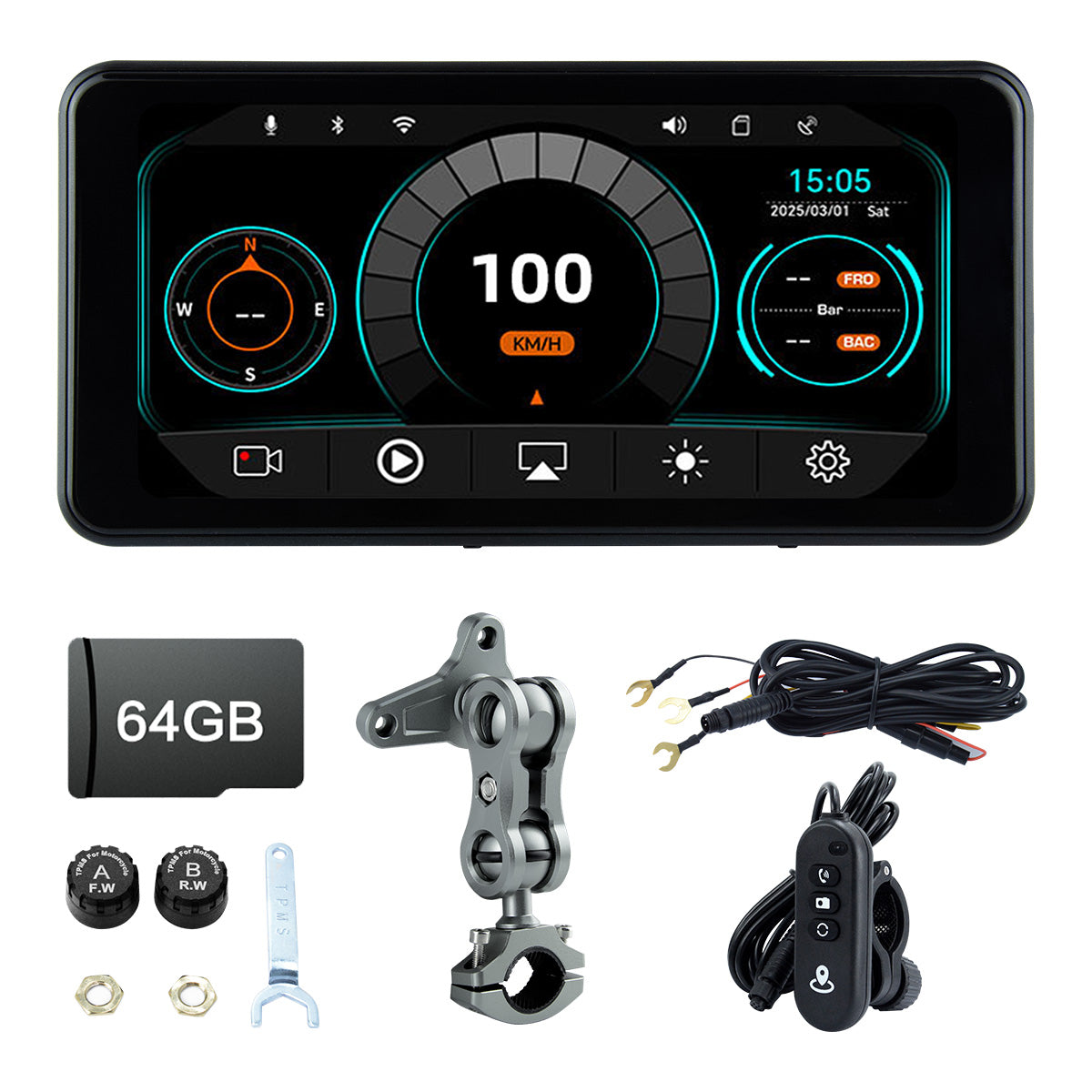 Linkifun™ MT17A 6.25" Motorcycle Dash Cam with Wireless CarPlay & Android Auto, Built-in GPS, DVR & TPMS