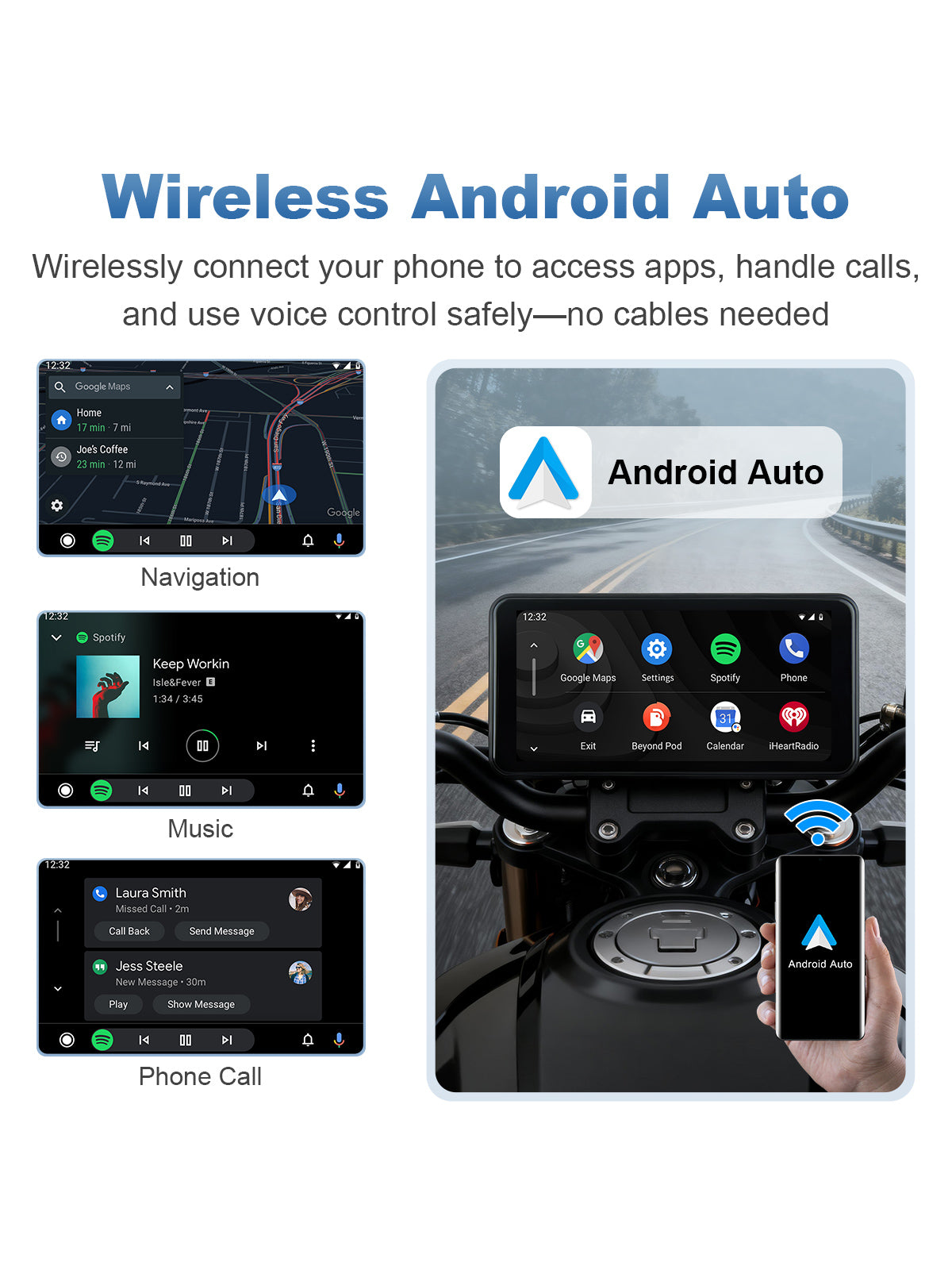 Linkifun MT17A motorcycle dash cam with wireless Android Auto for navigation, calls, and voice control