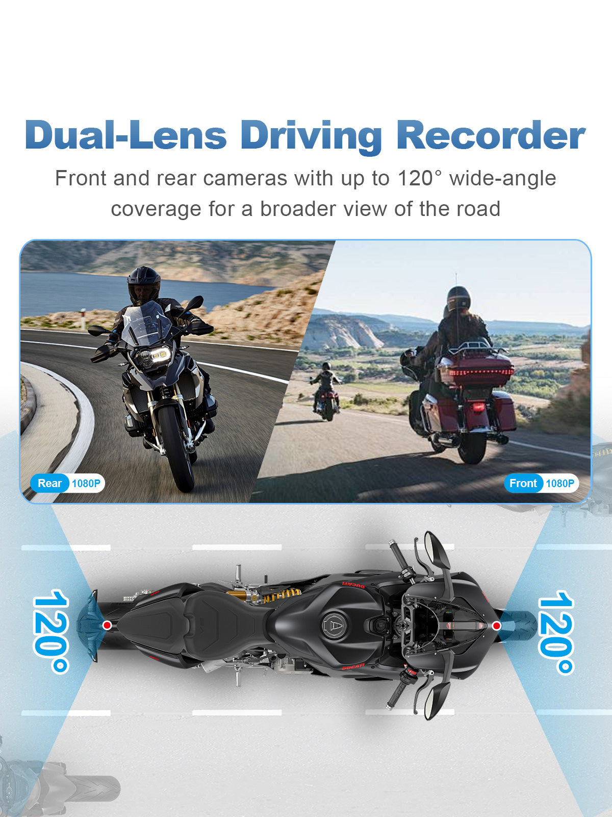 Linkifun MT17B motorcycle dash cam navigation screen with dual lens 120 degree front and rear recording system