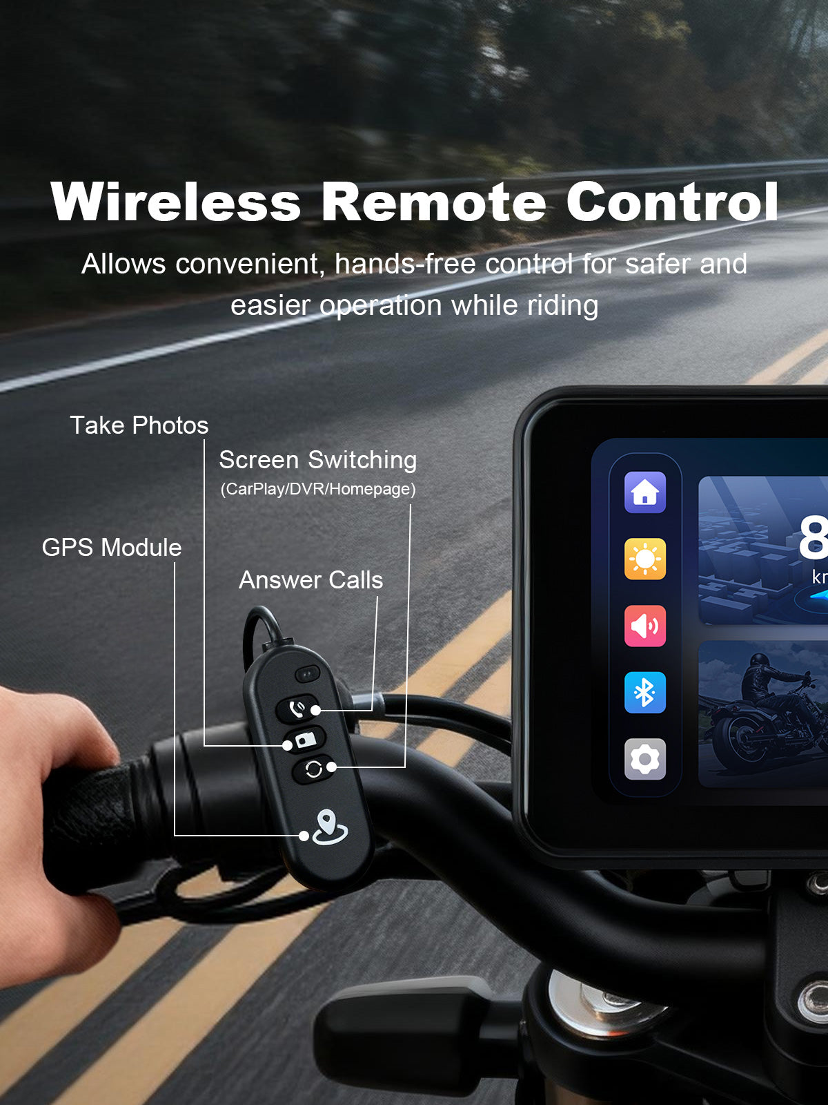 Linkifun MT17B motorcycle navigation screen and dash cam with wireless remote control operation
