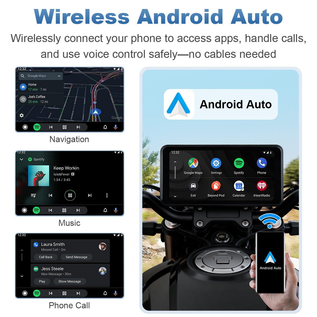 Linkifun™ MT17B 6.25" Motorcycle Dash Cam Display – BSD, Wireless CarPlay & Android Auto, DVR, TPMS, Split Screen, Built-in Speaker