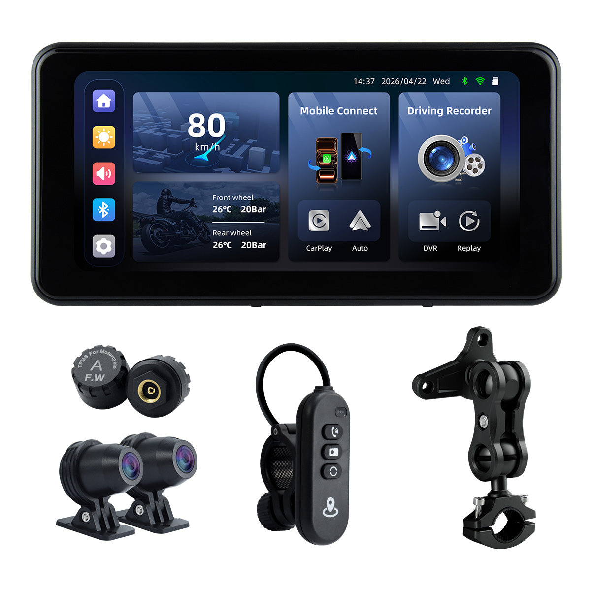 Linkifun™ MT17C 6.25" Motorcycle Dash Cam Display – Wireless CarPlay & Android Auto, DVR, TPMS, Split Screen, Built-in Speaker & Optional Mounting Brackets