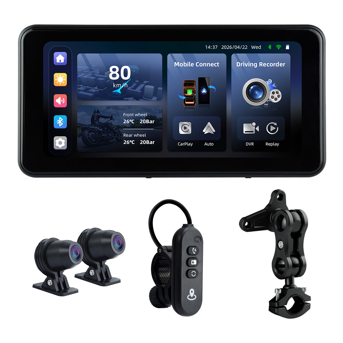 Linkifun™ MT17C 6.25" Motorcycle Dash Cam Display – Wireless CarPlay & Android Auto, DVR, TPMS, Split Screen, Built-in Speaker & Optional Mounting Brackets