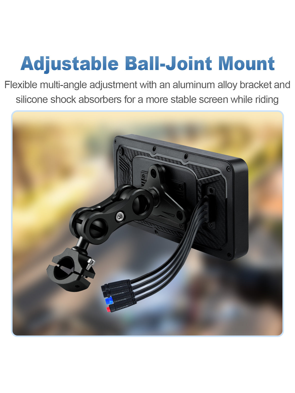 Linkifun MT17C 6.25-inch motorcycle display with a ball-joint mount and silicone shock absorbers for stable multi-angle adjustment