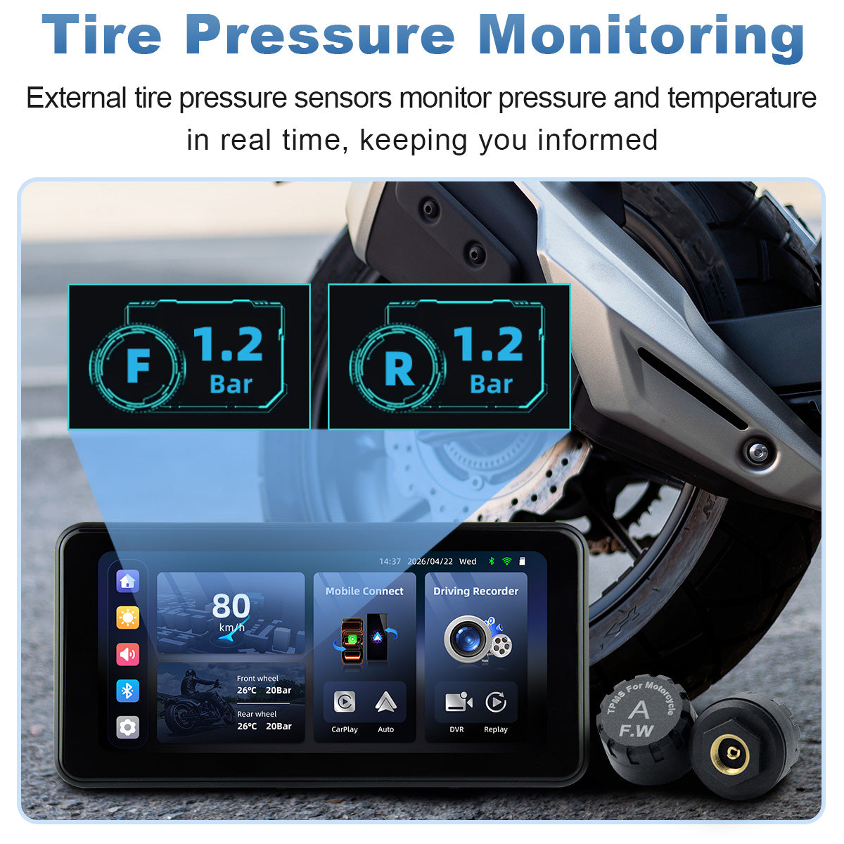 Linkifun™ MT17C 6.25" Motorcycle Dash Cam Display – Wireless CarPlay & Android Auto, DVR, TPMS, Split Screen, Built-in Speaker & Optional Mounting Brackets