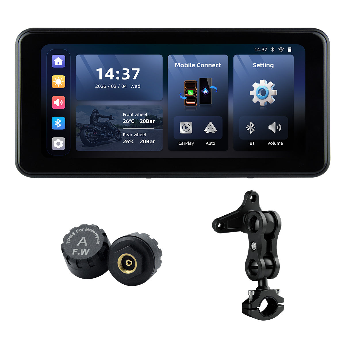 Linkifun™ MT17C 6.25" Motorcycle Dash Cam Display – Wireless CarPlay & Android Auto, DVR, TPMS, Split Screen, Built-in Speaker & Optional Mounting Brackets