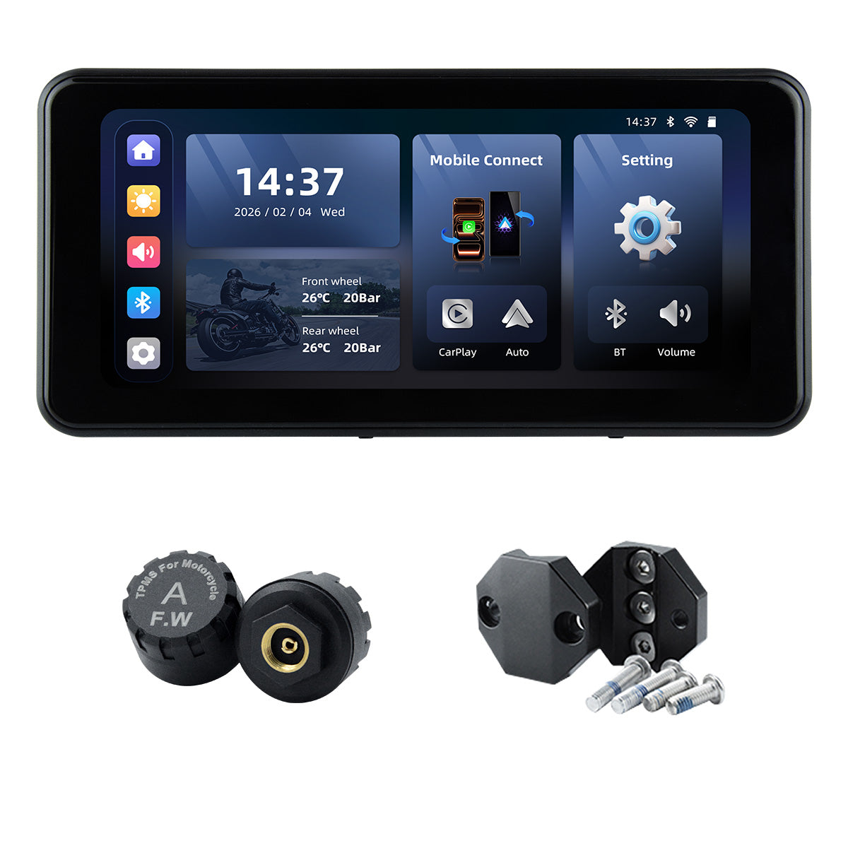 Linkifun™ MT17C 6.25" Motorcycle Dash Cam Display – Wireless CarPlay & Android Auto, DVR, TPMS, Split Screen, Built-in Speaker & Optional Mounting Brackets