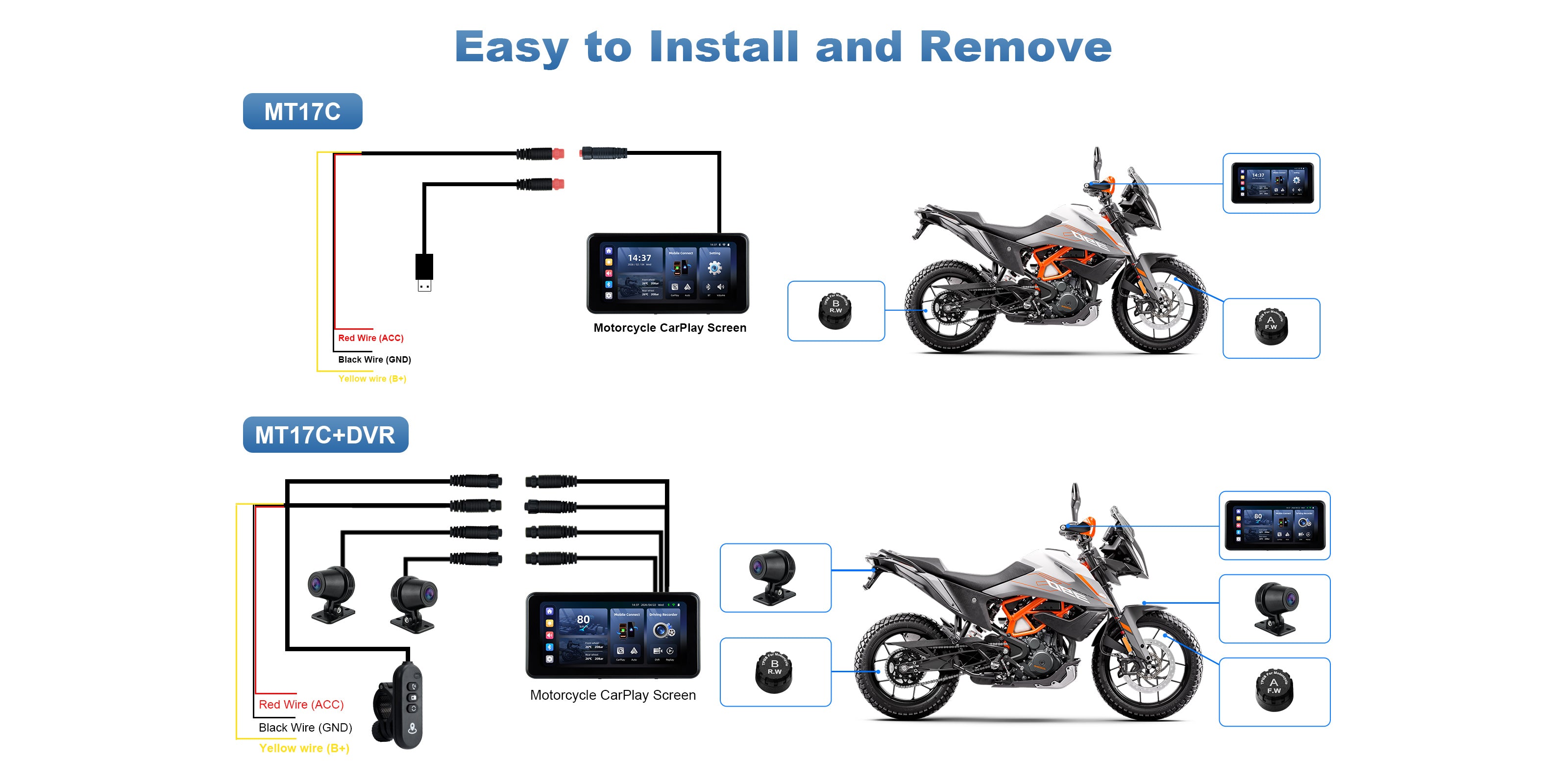 Linkifun MT17C motorcycle navigation screen and dash cam installation guide mobile version
