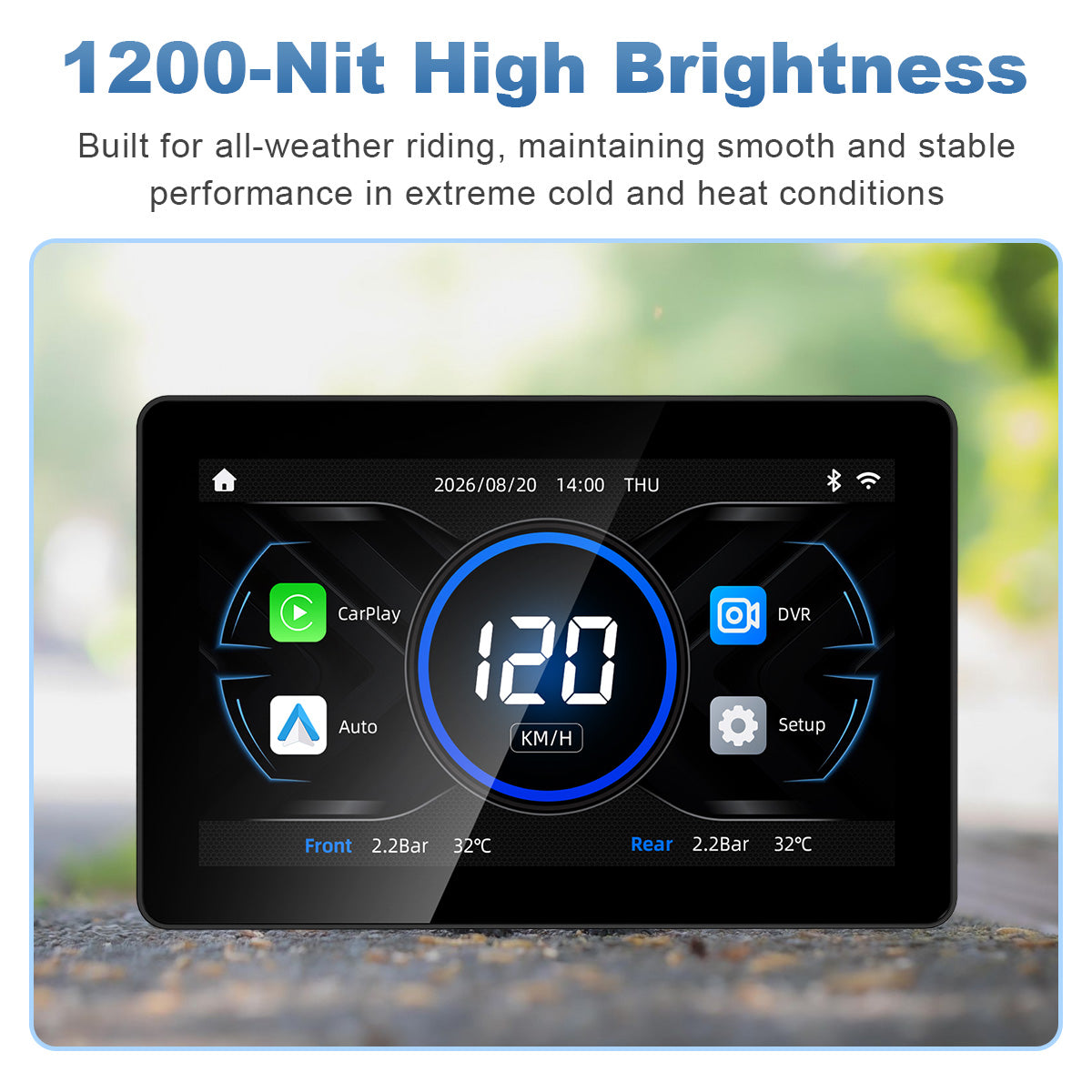 Pantalla para motocicleta Linkifun™ MT18 + soporte de 7" – CarPlay y Android Auto inalámbricos, DVR de doble lente, GPS, TPMS y pantalla dividida