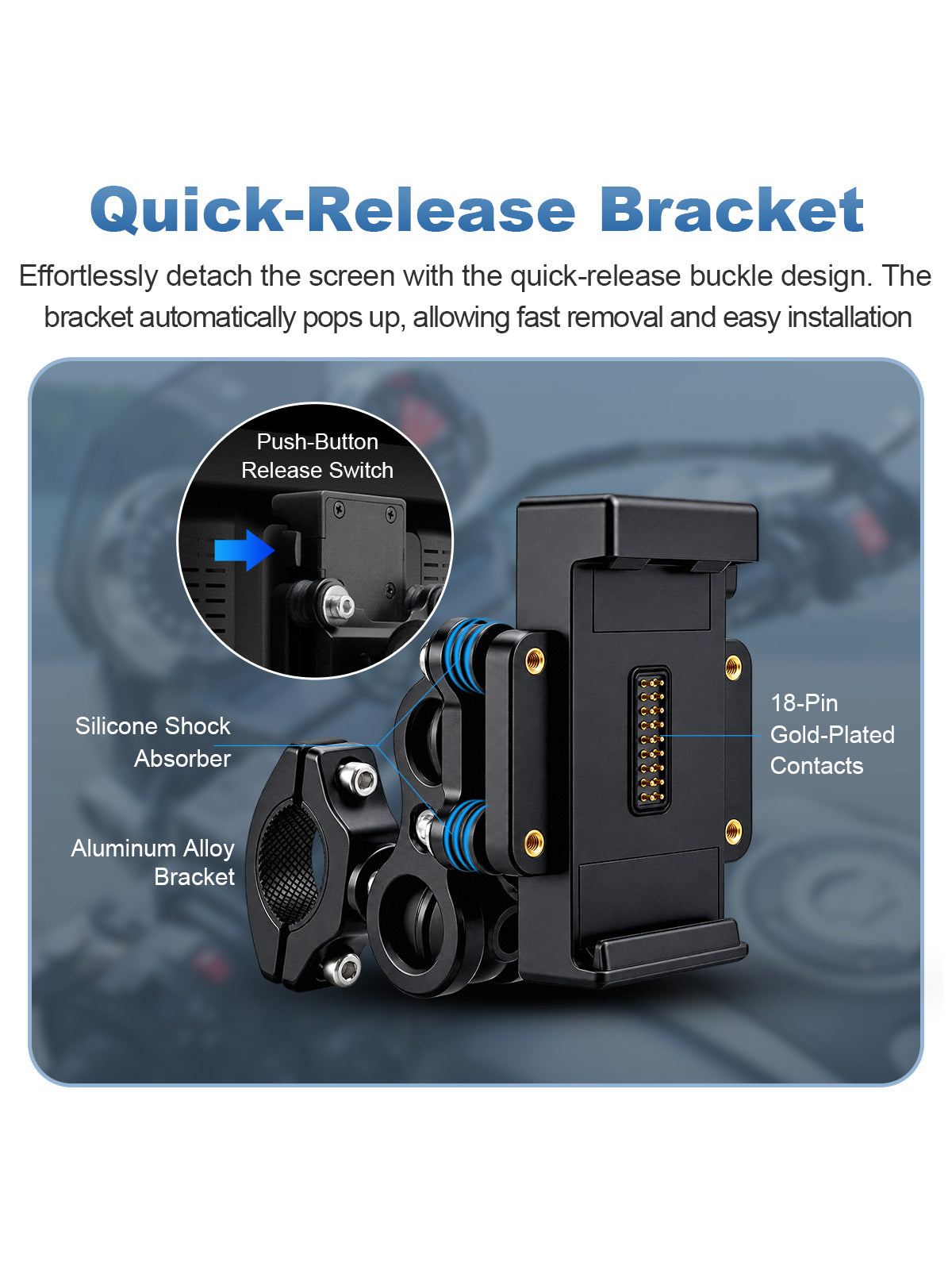 Linkifun MT18 motorcycle display quick-release bracket with aluminum alloy mount silicone shock absorber and gold plated contacts