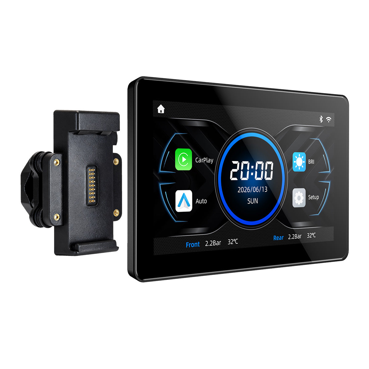 Pantalla para motocicleta Linkifun™ MT18 + soporte de 7" – CarPlay y Android Auto inalámbricos, DVR de doble lente, GPS, TPMS y pantalla dividida