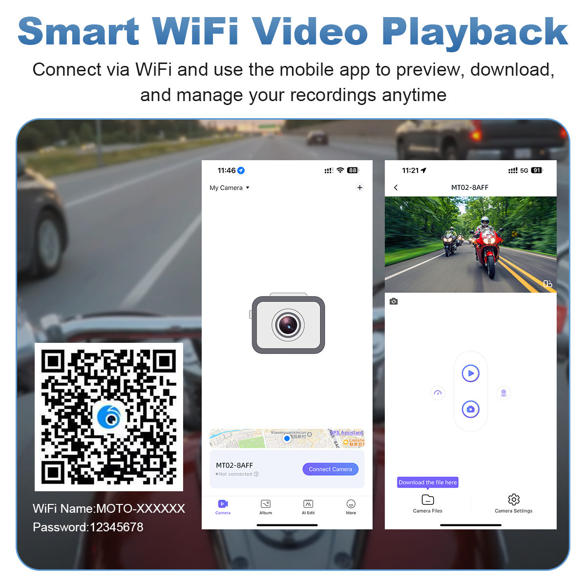 Pantalla para motocicleta Linkifun™ MT18 + soporte de 7" – CarPlay y Android Auto inalámbricos, DVR de doble lente, GPS, TPMS y pantalla dividida