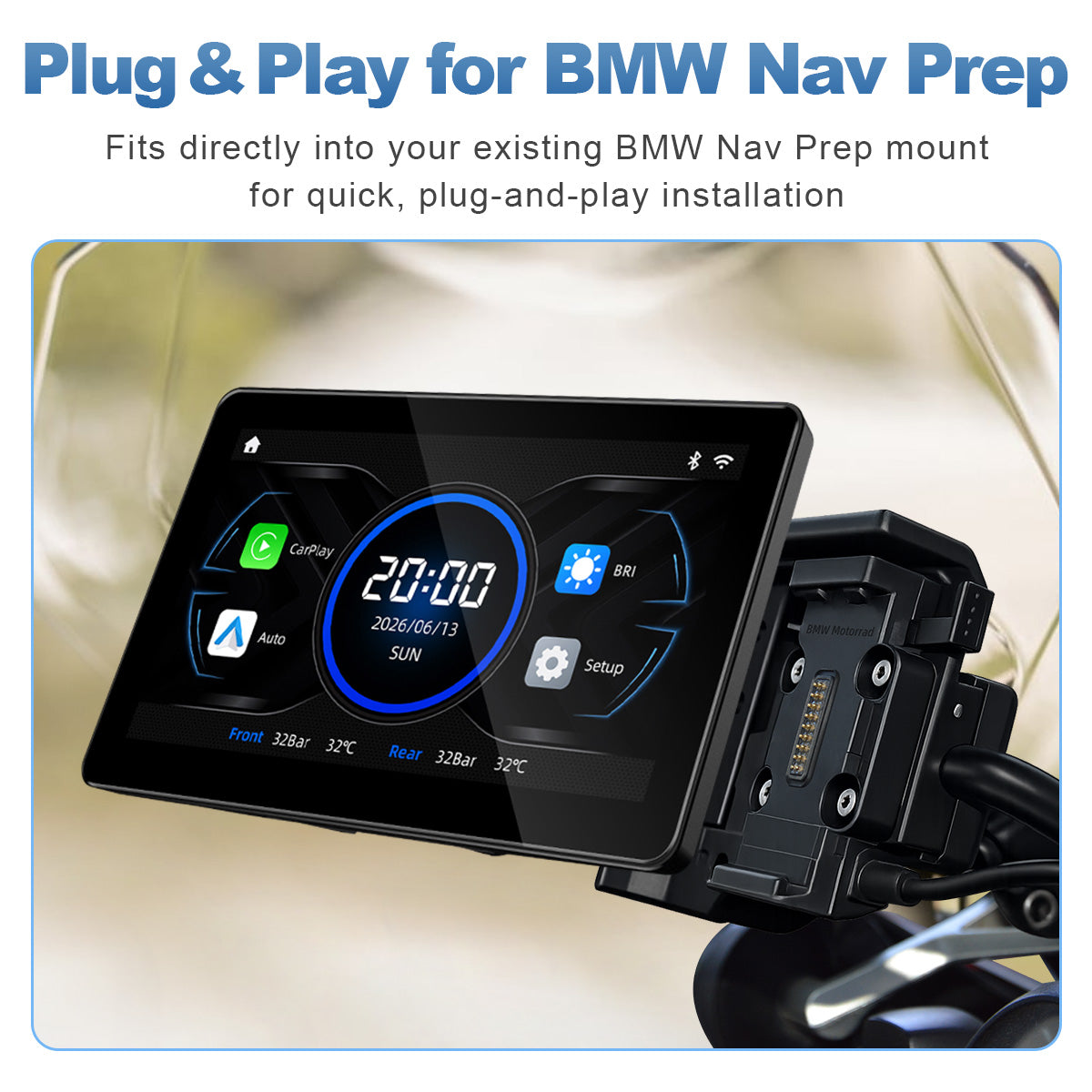 Display per moto Linkifun MT18A da 7,0" per BMW, CarPlay e Android Auto wireless, TPMS, predisposizione alla navigazione OEM