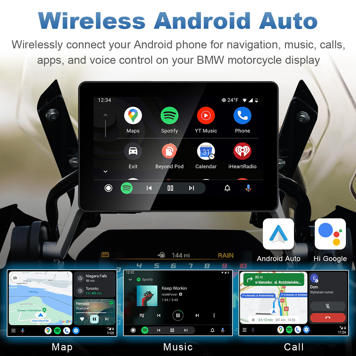 Display per moto Linkifun MT18A da 7,0" per BMW, CarPlay e Android Auto wireless, TPMS, predisposizione alla navigazione OEM