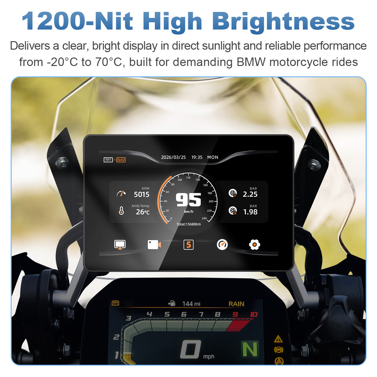 Écran de moto Linkifun MT18A Pro avec DVR 7,0" pour BMW, CarPlay et Android Auto sans fil, molette Wonder Wheel, double DVR 1080P