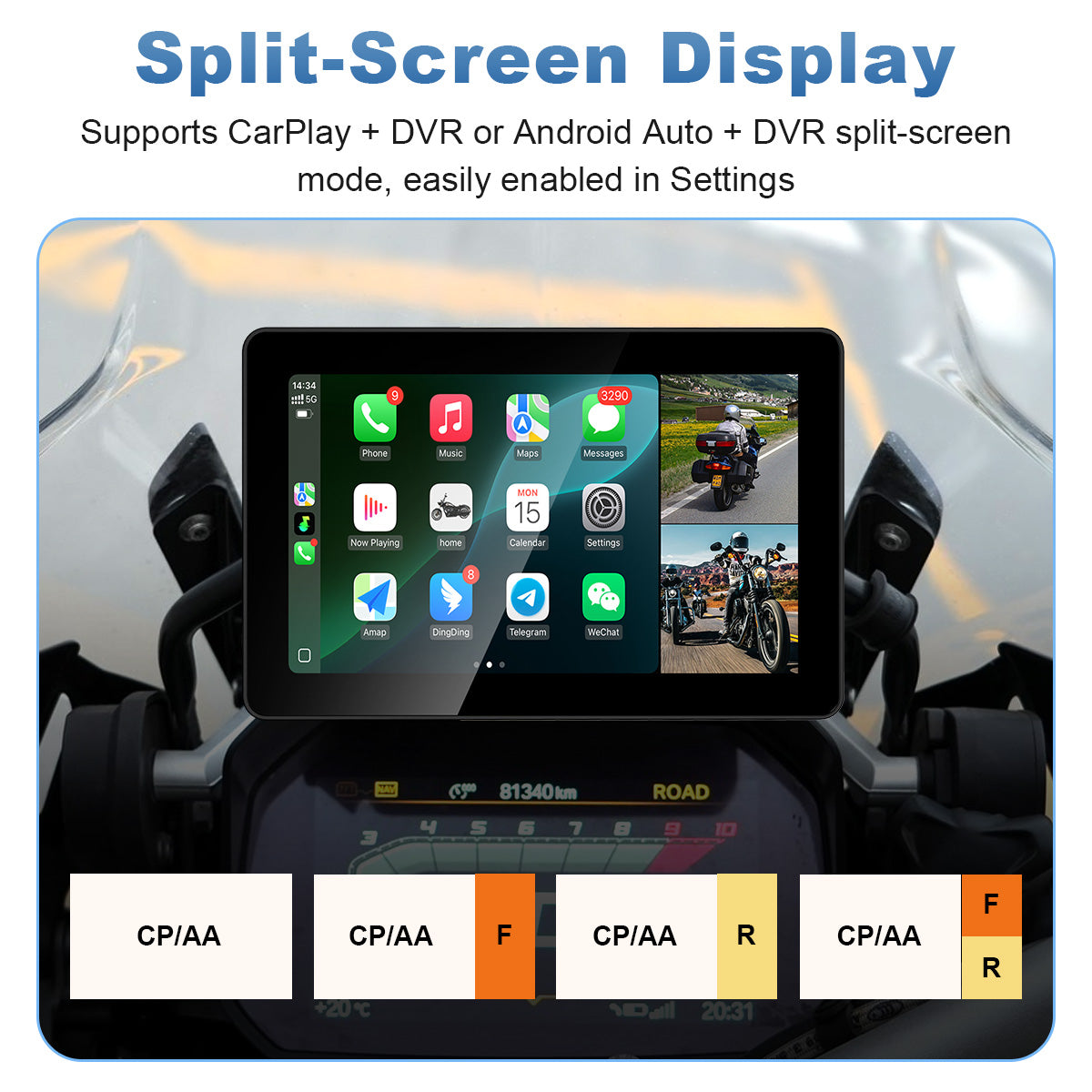 Écran de moto Linkifun MT18A Pro avec DVR 7,0" pour BMW, CarPlay et Android Auto sans fil, molette Wonder Wheel, double DVR 1080P