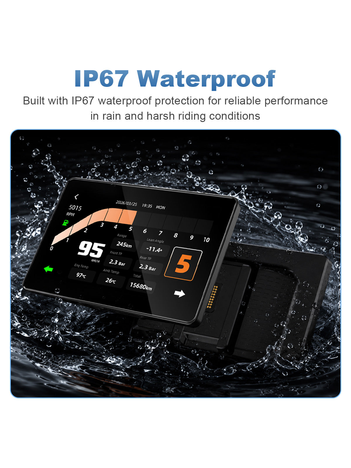 Linkifun MT18A Pro DVR 7-inch BMW motorcycle display with IP67 waterproof protection for reliable all-weather riding.