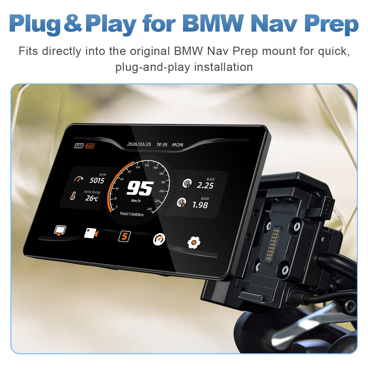 Écran de moto Linkifun MT18A Pro avec DVR 7,0" pour BMW, CarPlay et Android Auto sans fil, molette Wonder Wheel, double DVR 1080P