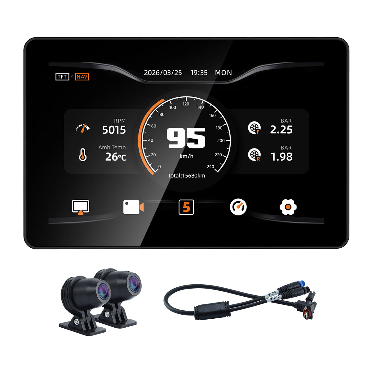 Écran de moto Linkifun MT18A Pro avec DVR 7,0" pour BMW, CarPlay et Android Auto sans fil, molette Wonder Wheel, double DVR 1080P