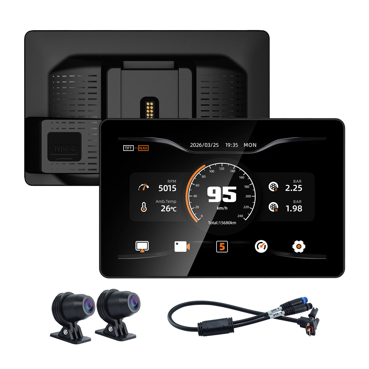 Écran de moto Linkifun MT18A Pro avec DVR 7,0" pour BMW, CarPlay et Android Auto sans fil, molette Wonder Wheel, double DVR 1080P