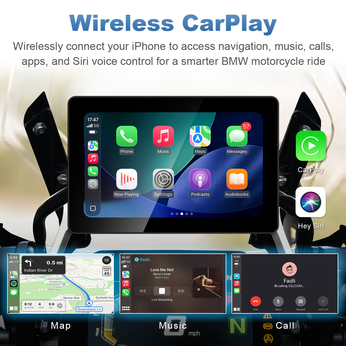 Écran de moto Linkifun MT18A Pro avec DVR 7,0" pour BMW, CarPlay et Android Auto sans fil, molette Wonder Wheel, double DVR 1080P