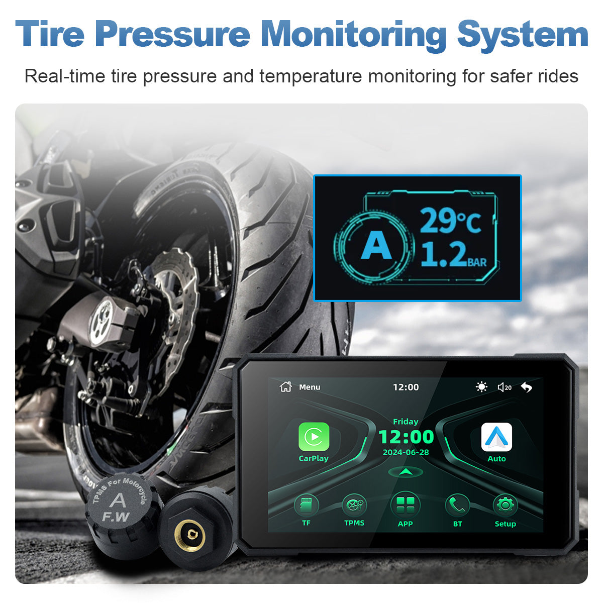 Linkifun™ MT19 5" Smart Motorcycle Display with Wireless CarPlay & Android Auto, Screen Mirroring, Bluetooth 5.0, IP67 Protection, Optional TPMS