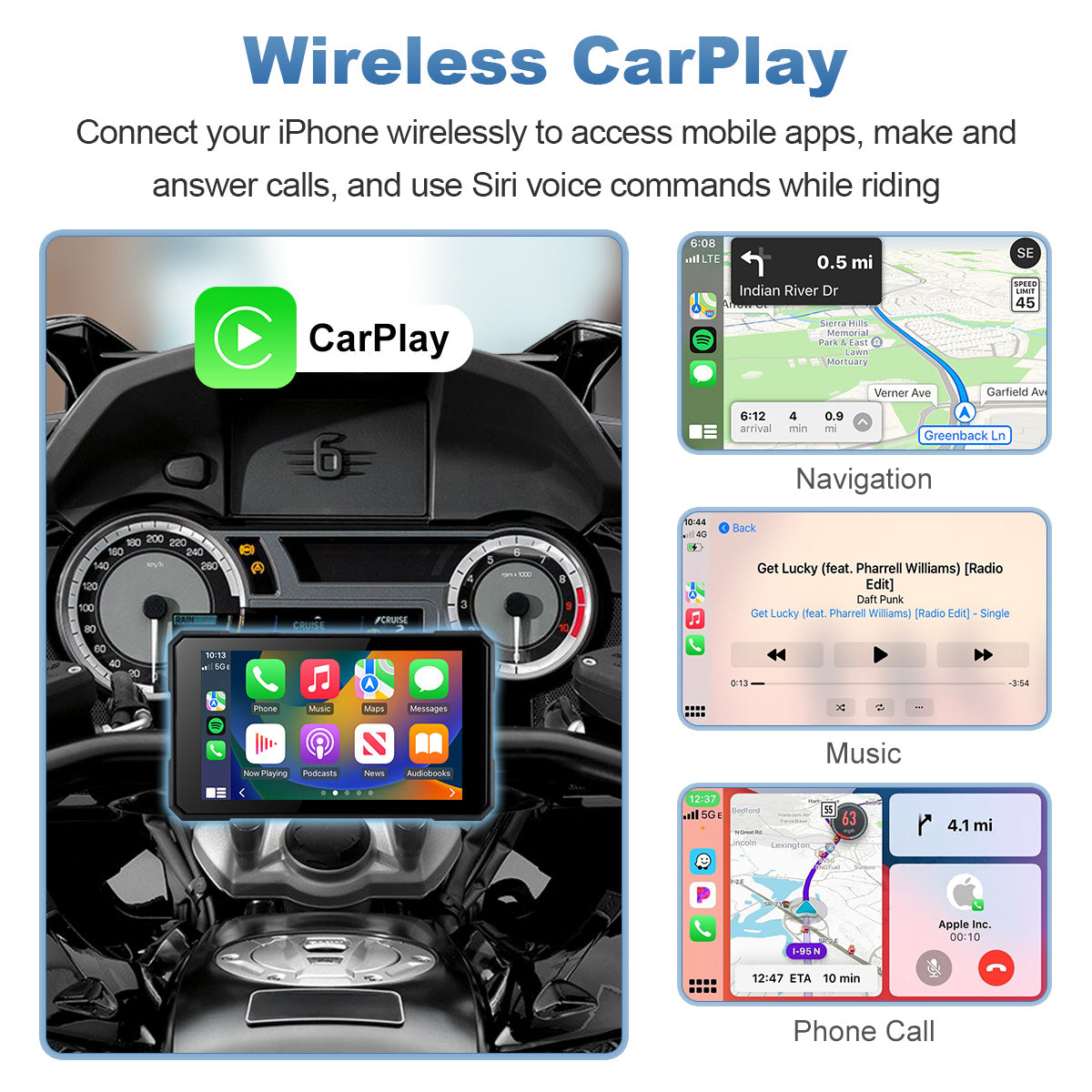 Linkifun™ MT19 5" Smart Motorcycle Display with Wireless CarPlay & Android Auto, Screen Mirroring, Bluetooth 5.0, IP67 Protection, Optional TPMS